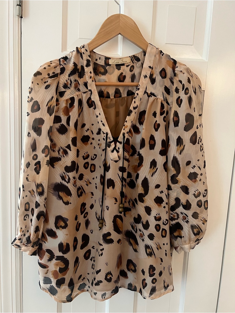Love Sam Beige Leopard Tie-Neck Blouse